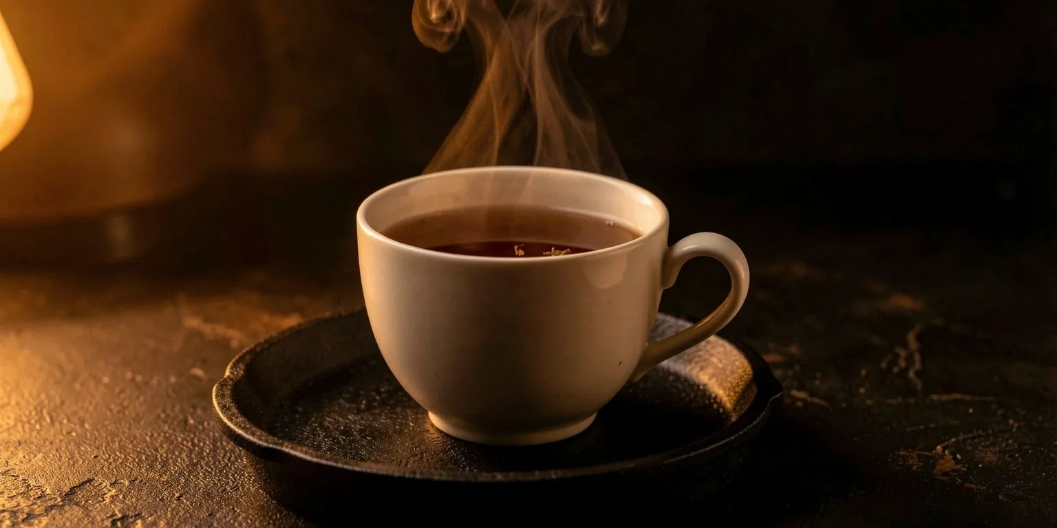 A cup of Your Fit herbal tea on a dark surface