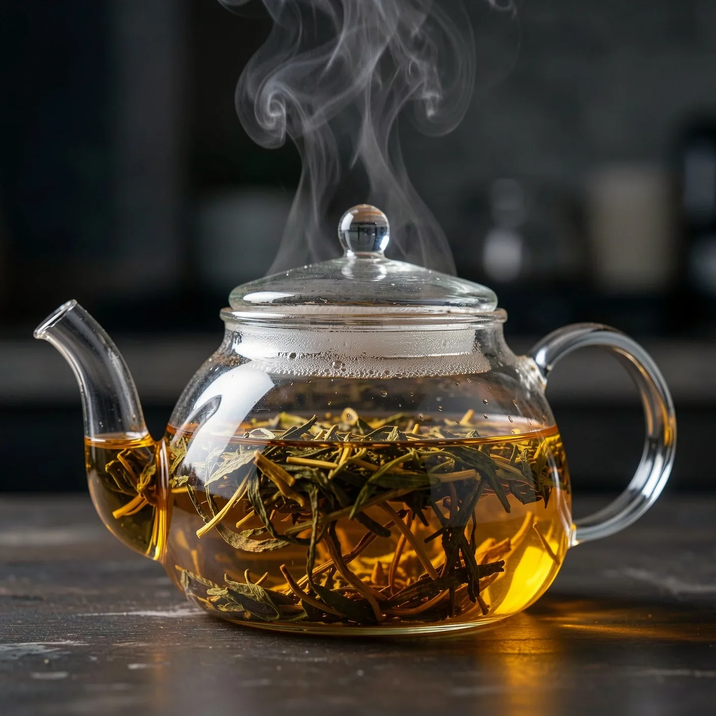 Tea leaves entering water for brewing